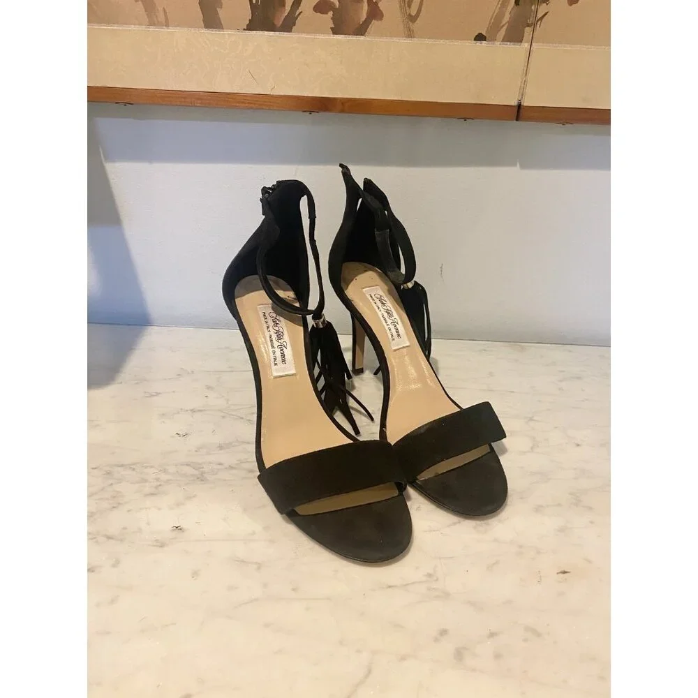 Saks Fifth Avenue Shoes Womens Size 8M Suede Fringe High Heel Sandals Made Italy